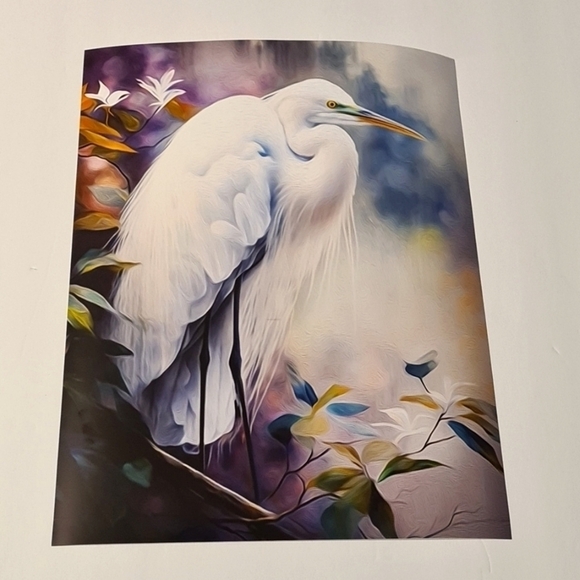 11x14 Great Egret Watercolor Oil Painting Print - Picture 5 of 5